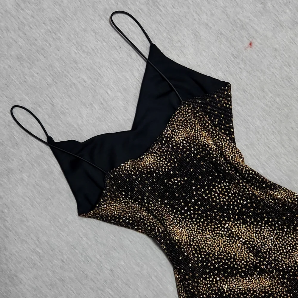 Vintage Sparkly Mini Little Black Party Spaghetti Strap Tank Dress - Picture 6 of 11